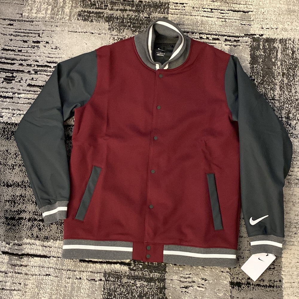 New Nike Men's Team Dark Maroon Varsity Letterman Jacket Large